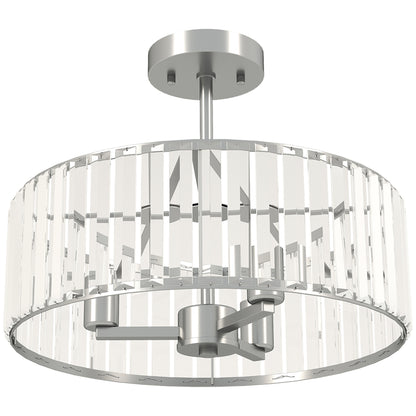 HOMCOM Crystal Ceiling Light Fixture, Semi Flush Mount Modern Crystal Chandelier Ceiling Light for Living Room, Bedroom, Hallway,  Dining Room, E14 Base 3-Lights, Silver Tone