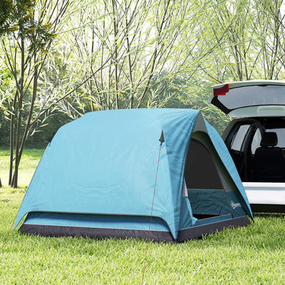 Outsunny 3-4 Person Camping Tent, Easy Set Up Waterproof Dome Tent with Sewn-in Groundsheet, Mesh Windows, Pocket and Hook for Camping, Hiking, Backpacking, Navy Blue and Light Blue 