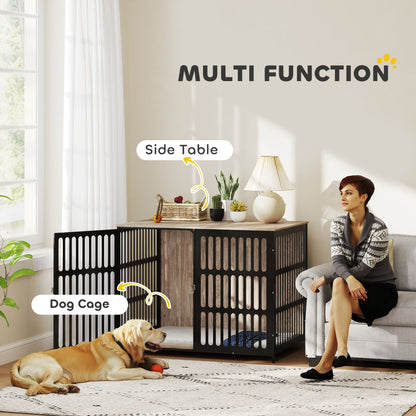 PawHut Dog Crate Furniture with Anti-Chew Resistant Mesh, Anti-Escape Single Door, for Extra Large Dogs, 118 x 80 x 92 cm 