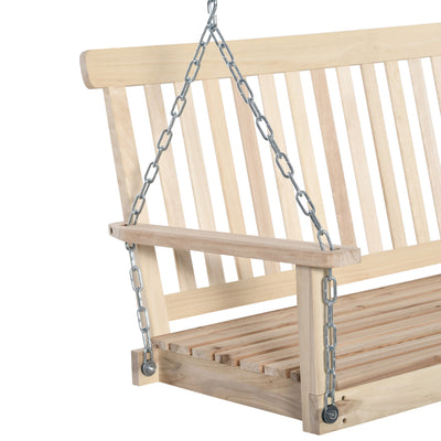 Outsunny Outdoor Wooden Swing Bench 2-Seater Porch Swing Chair Hanging Hammock Garden Furniture, Natural 