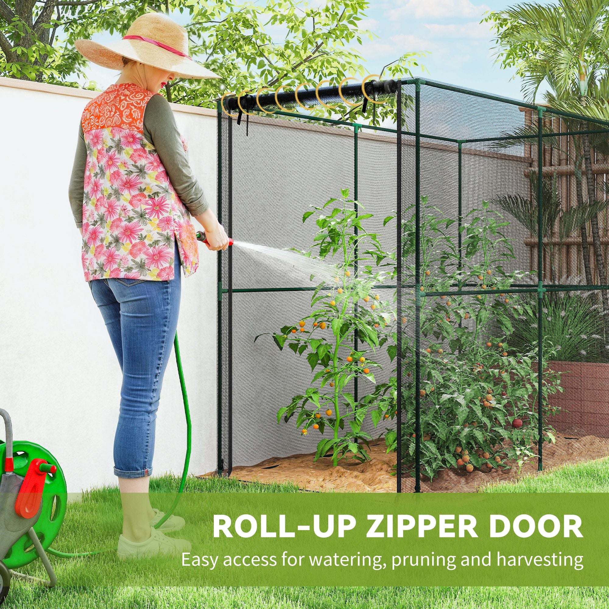 Outsunny Fruit Cage Bird Netting, Brassica Cage Plant Protection Tent with Zipped Door, Anti Bird, Insects, Small Animals, Black 