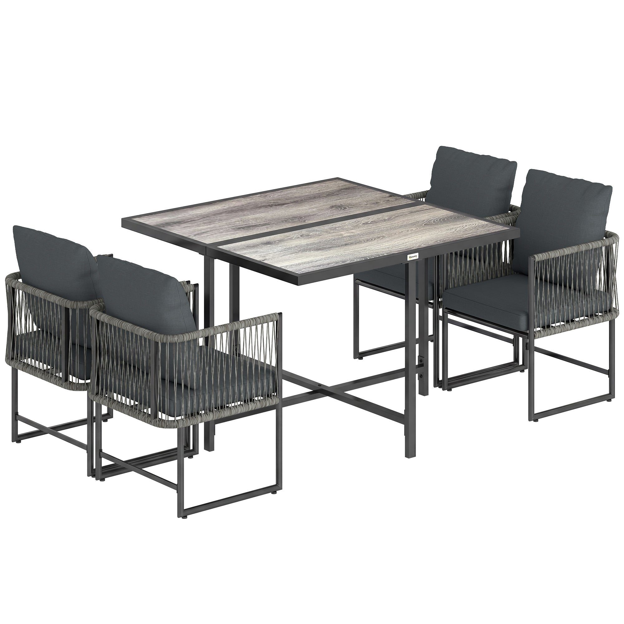 Outsunny 4-Seater Garden Dining Set, Rattan Outdoor Furniture with Space-Saving Chairs and Thick Cushions for Patio Balcony, Black 