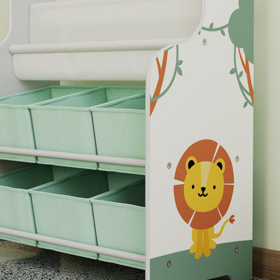 AIYAPLAY Kids Storage Unit, Toy Organiser with 6 Fabric Drawers and 2-Tier Sling Book Rack for Bedroom, Playroom, Nursery, Green 