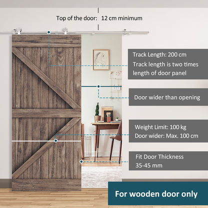 HOMCOM Wooden Sliding Door Kit Stainless Steel Smooth Operation Hardware Track Kit System Unit For Single Door 2000mm 