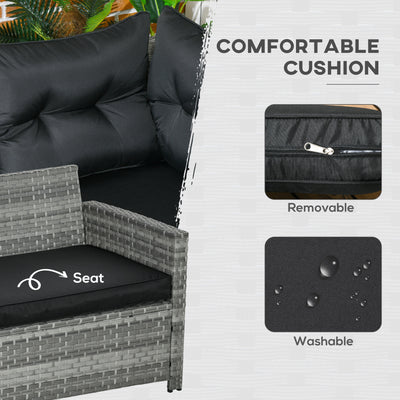 Outsunny 5-Piece Rattan Patio Furniture Set with Corner Sofa, Footstools, Glass Coffee Table, Cushions, Mixed Grey 