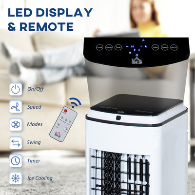 HOMCOM 3-in-1 Evaporative Air Cooler with 4L Water Tank, Portable Fan Cooler with Automatic Oscillation, Timer, Remote, White 