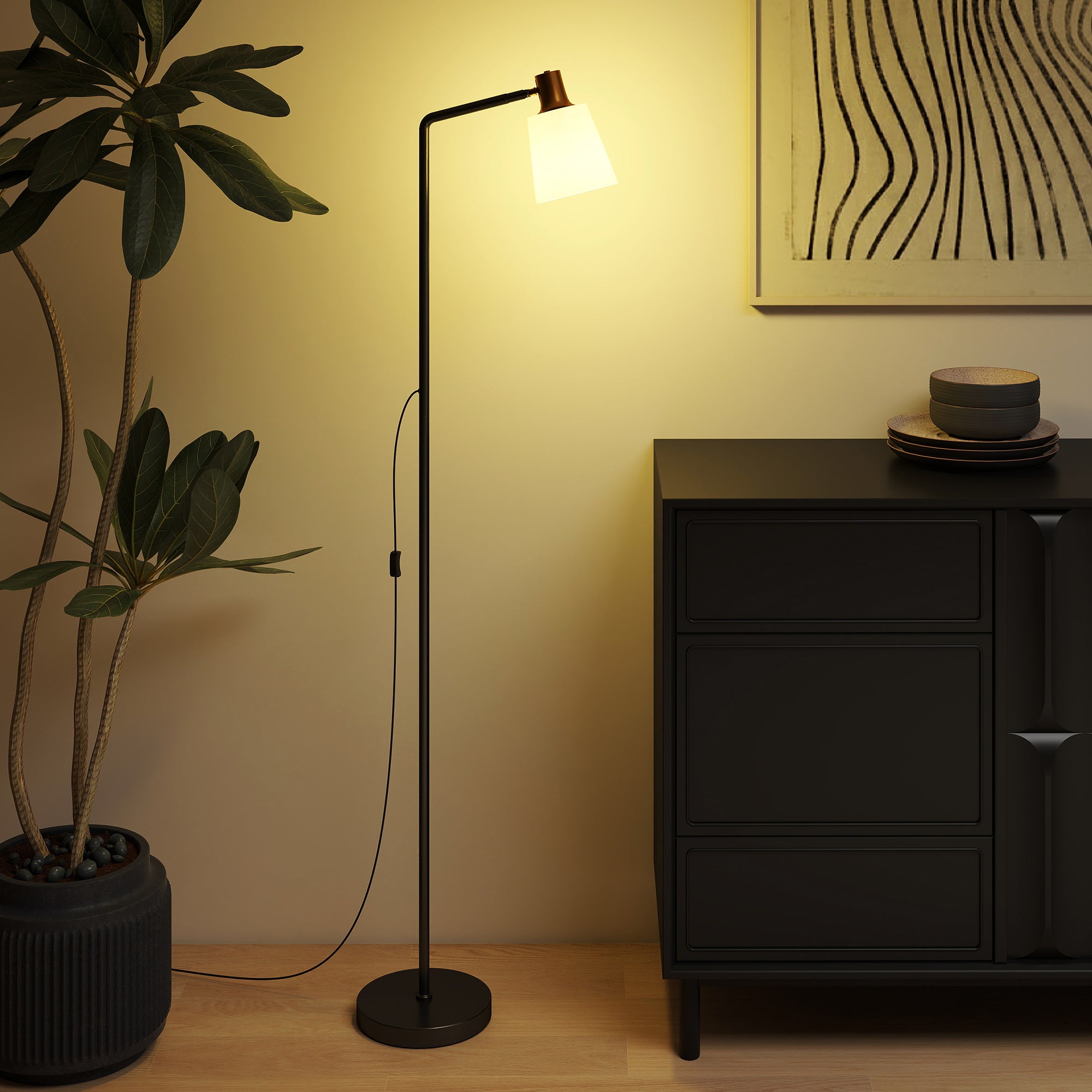 HOMCOM Floor Lamp with 350° Rotatable Head, Modern Standing Lamp with 3000K/4000K/6500K Colour Temperatures for Living Room Bedroom Office, Black 