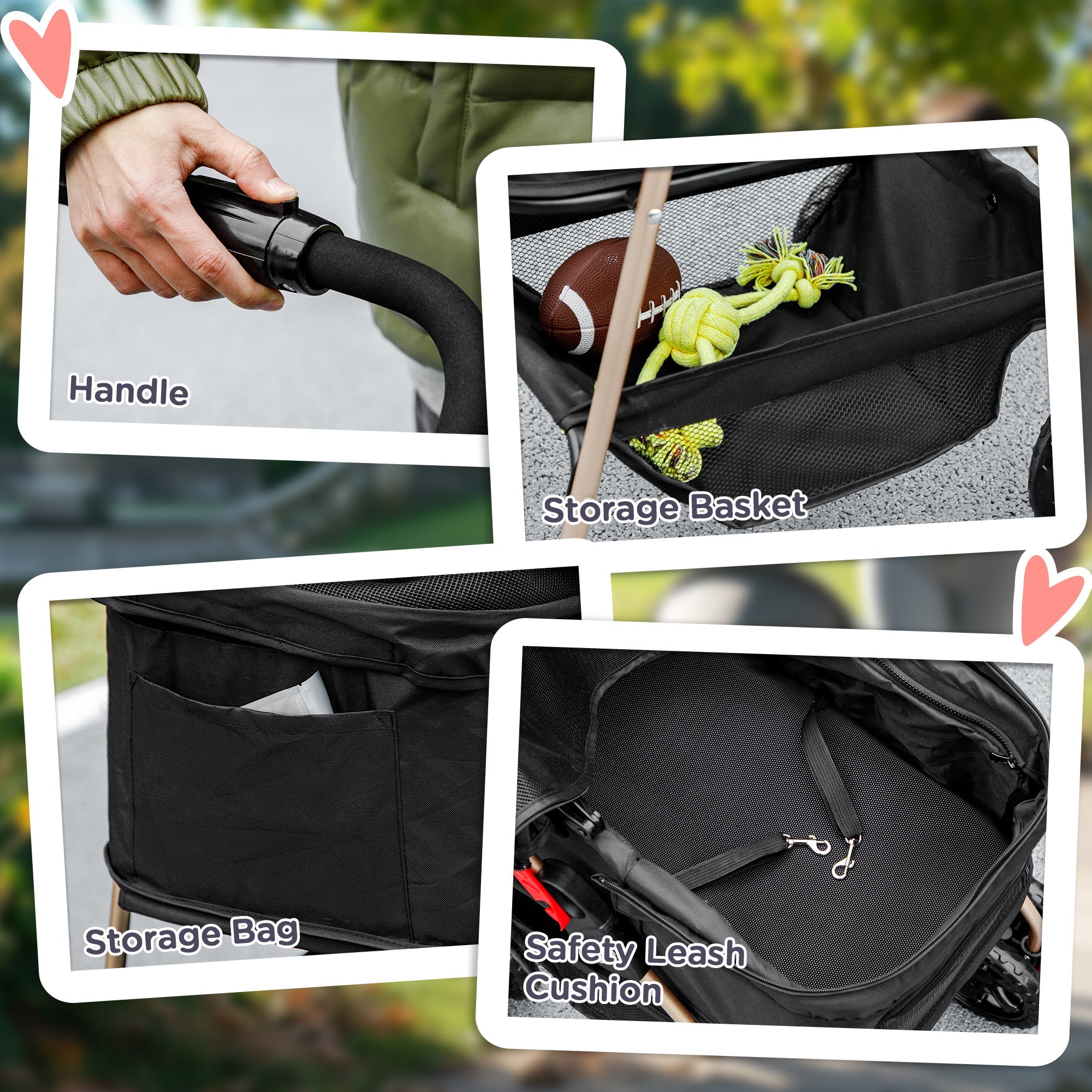 PawHut 3 in 1 Pet Stroller, Folding 4 Wheels Dog Pram with Detachable Carrier for Mini Dogs Cats, Black 
