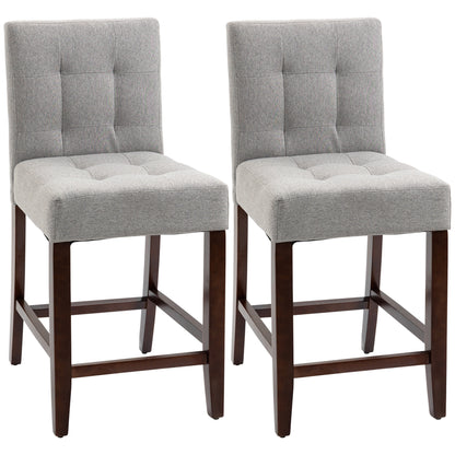 HOMCOM Modern Fabric Bar Stools Set of 2, Thick Padding Kitchen Stool, Bar Chairs with Tufted Back, Wood Legs, Grey 