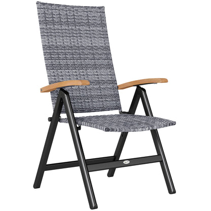 Outsunny Outdoor Folding Rattan Chair with Armrests, High Backrest, for Garden, Camping, Balcony, Porch - Light Grey 