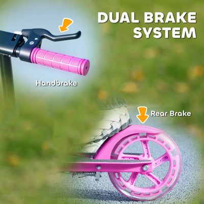 AIYAPLAY Scooter for Kids Ages 3-8 with Adjustable Handle, 2 Light up Wheels, Handbrake & Rear Brake for Girls and Boys, Pink 