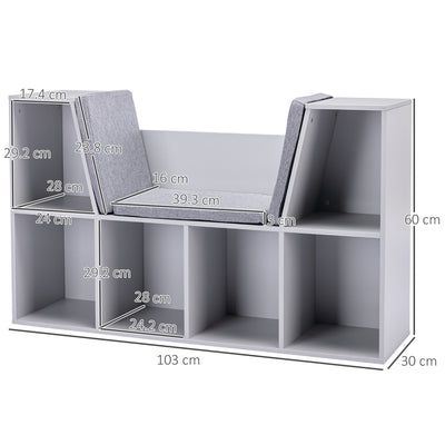 HOMCOM Kids Bookcase Shelf Storage Cabinet Unit, Living Room Sideboard w/ Six Compartments for Toys, Books - Grey 