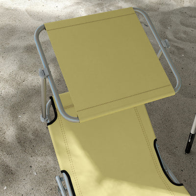 Outsunny Outdoor Foldable Sun Lounger Set of 2, 4 Level Adjustable Backrest Reclining Sun Lounger Chair with Angle Adjust Sun Shade Awning for Beach, Garden, Patio, Beige 