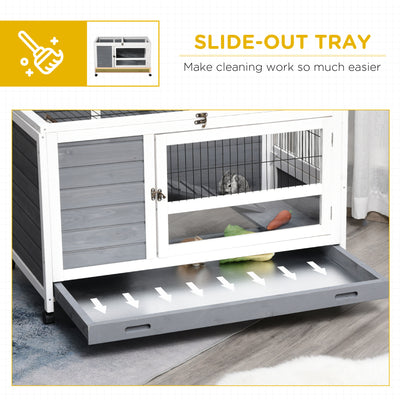 PawHut Indoor Rabbit Hutch Guinea Pig House Wooden Elevated Pet Bunny Cage with Wheels Openable Roof 102 x 60 x 63.5cm Grey 