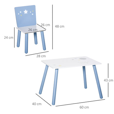 HOMCOM 3 Pcs Kids Table & Chairs Set w/ Wood Legs Safe Corners Cute Stars Seating Mini Furniture Home Playroom Bedroom Dining Room Blue 