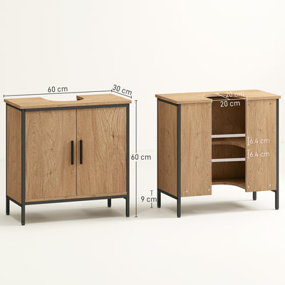 HOMCOM Bathroom Vanity Unit, Under Sink Storage Cabinet with 2 Doors, Adjustable Shelf for Basin without or with Pedestal, Oak 