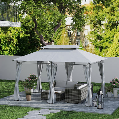 Outsunny 3 x 4m Metal Frame, Two-Tier Roof Gazebo - Dark Grey 