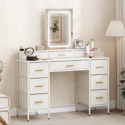 HOMCOM Multi-Storage Elegant Dressing Table, with LED Mirror - White