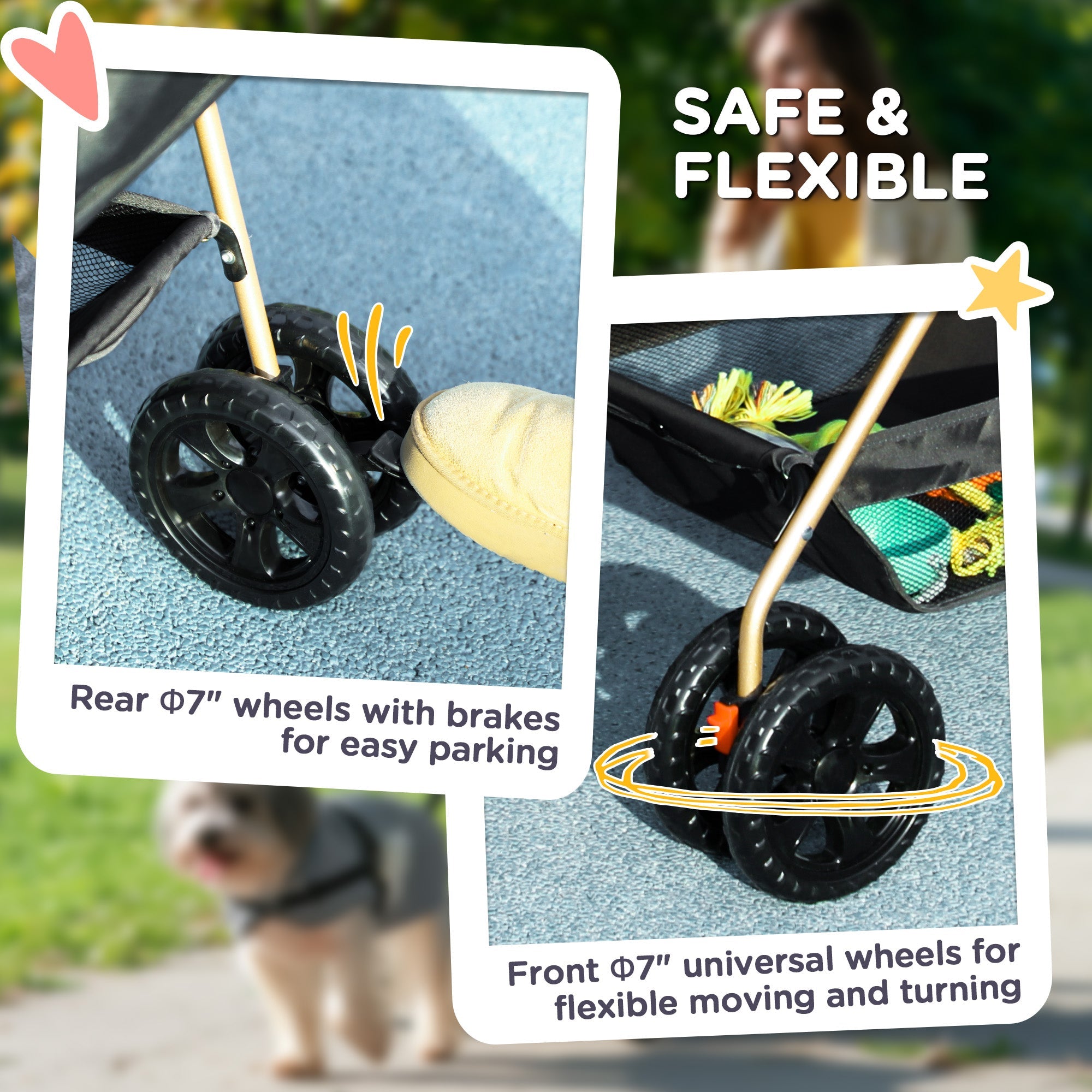 PawHut 3 in 1 Pet Stroller, Folding 4 Wheels Dog Pram with Detachable Carrier for Mini Dogs Cats, Black 