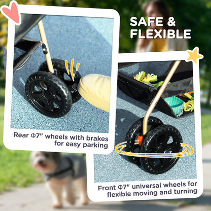 PawHut 3 in 1 Pet Stroller, Folding 4 Wheels Dog Pram with Detachable Carrier for Mini Dogs Cats, Black 