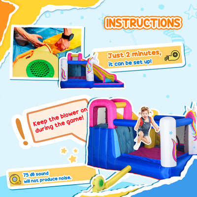 Outsunny 5 in 1 Bouncy Castle, with Blower, for Ages 3-8 Years - Multicoloured 