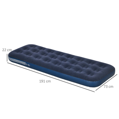 Outsunny Single Air Bed with Hand Pump, Inflatable Mattress with Flocked Surface for Guest, Camping, Travel, 191 x 73 x 22cm, Blue 