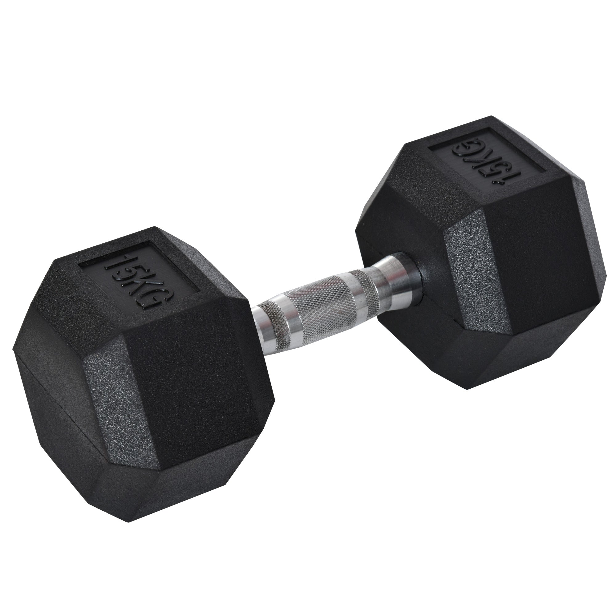 HOMCOM 15KG Single Rubber Hex Dumbbell Portable Hand Weights Dumbbell Home Gym 