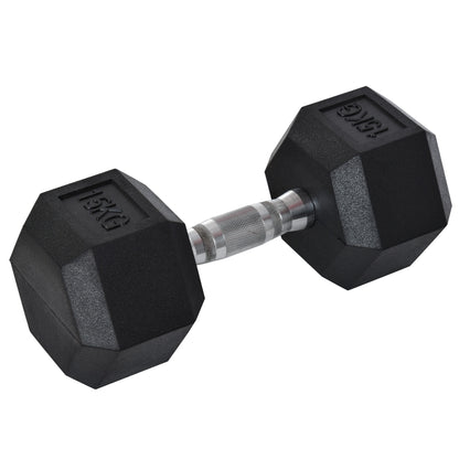 HOMCOM 15KG Single Rubber Hex Dumbbell Portable Hand Weights Dumbbell Home Gym 