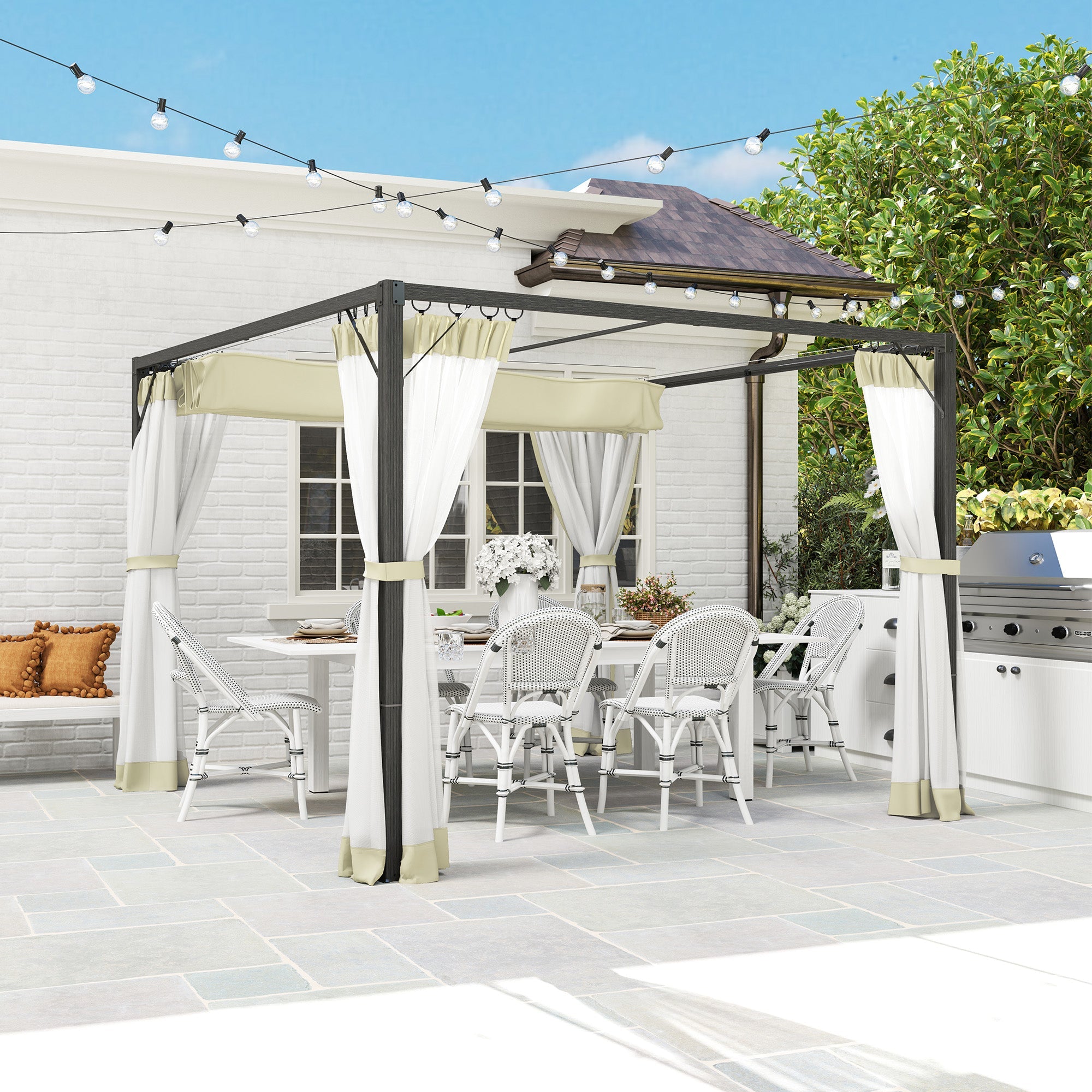 Outsunny 3 x 3m Aluminium Frame Pergola, with Retractable Roof - Khaki 