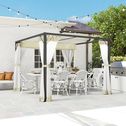 Outsunny 3 x 3m Aluminium Frame Pergola, with Retractable Roof - Khaki 