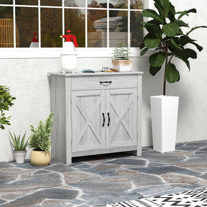 HOMCOM Farmhouse Barn Door Sideboard Storage Cabinet Coffee Bar for LIVING Room – Grey Grain 