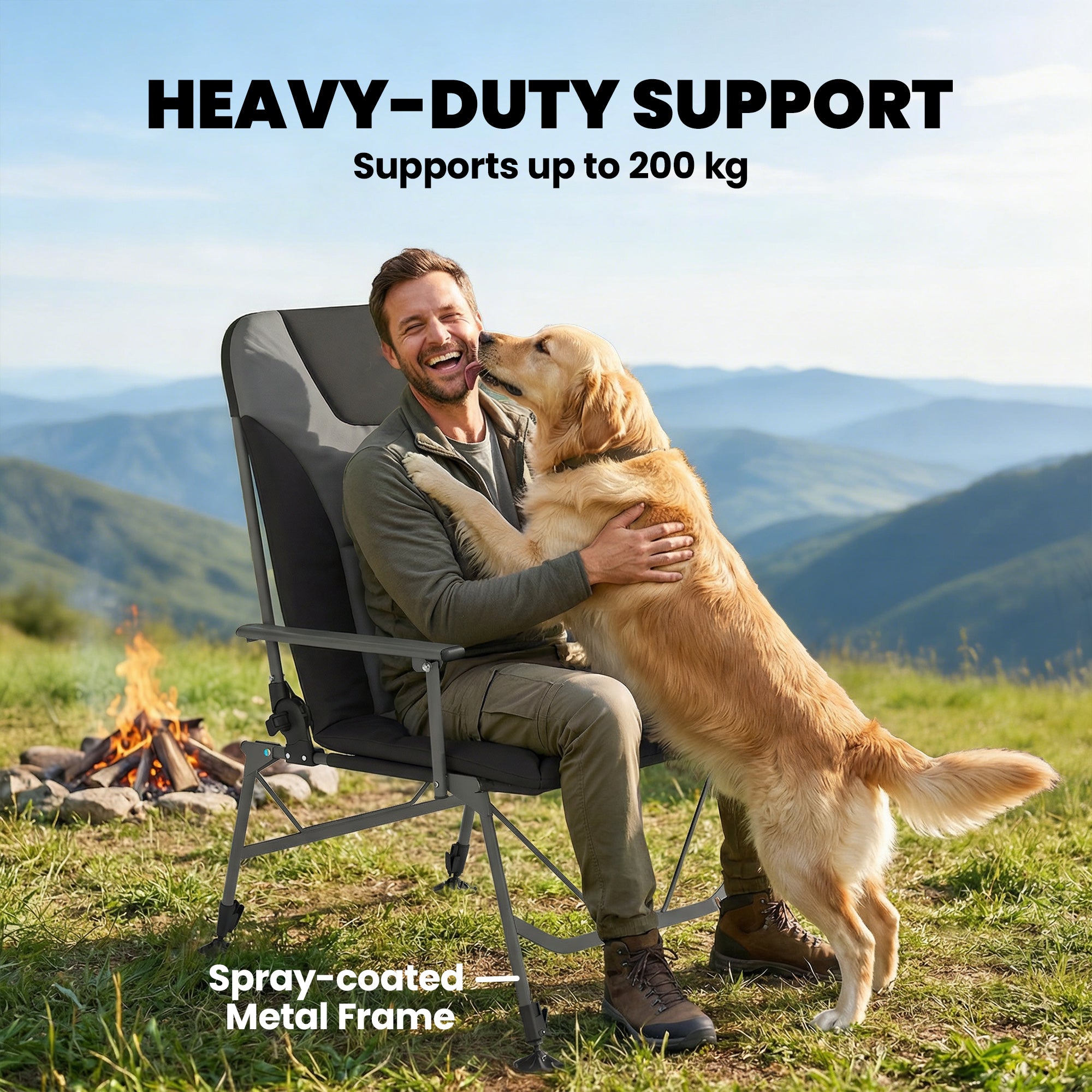 Outsunny Camping Chair Padded Reclining Folding Chair with Wide Armrests for Adults Black 