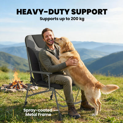 Outsunny Camping Chair Padded Reclining Folding Chair with Wide Armrests for Adults Black 