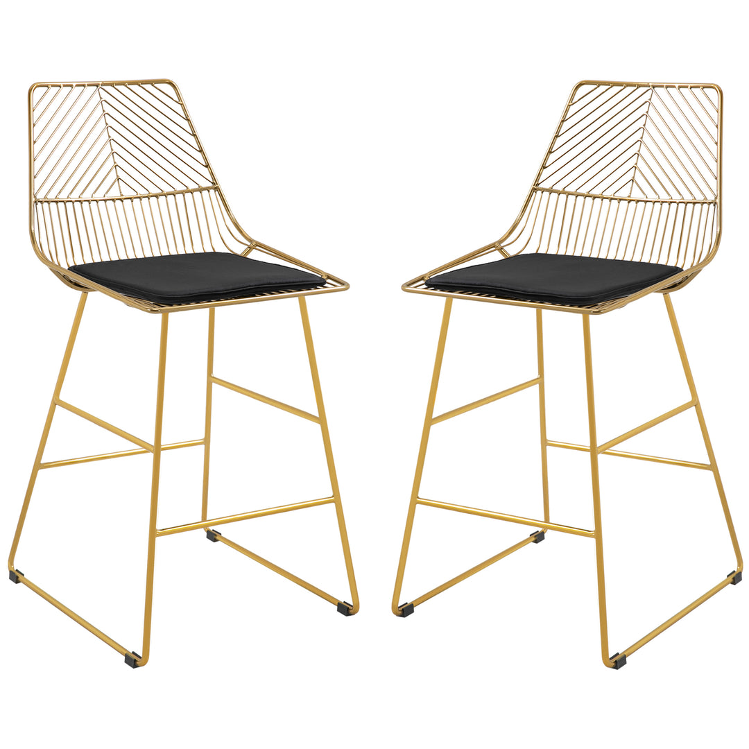 HOMCOM Set of 2 Bar stools Modern Counter Height Wire Metal Bar chairs for Kitchen, Bar Counter, Gold 