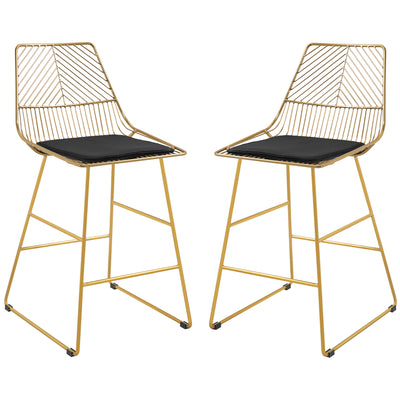 HOMCOM Set of 2 Bar stools Modern Counter Height Wire Metal Bar chairs for Kitchen, Bar Counter, Gold 