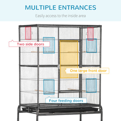 PawHut Large Bird Cage Budgie Cage with Stand, Storage Shelf, Wood Perch for Parrot Canary Parakeet Cockatiels, 81 x 48 x 162.5 cm 