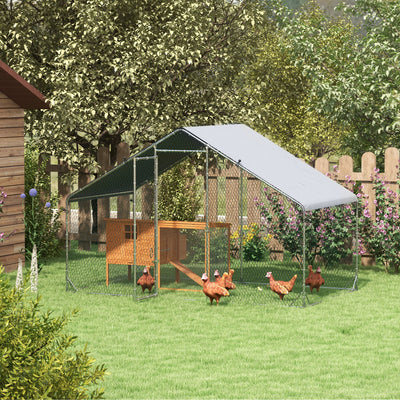 PawHut Galvanised Walk In Chicken Coop Hen House w/ Water-Resist Cover, 3 x 1.7 x 1.9m 