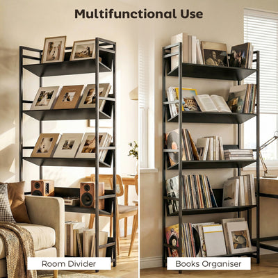 HOMCOM Bookshelf 5-Tier Metal Frame Bookcase Storage Shelves for Living Room Black 