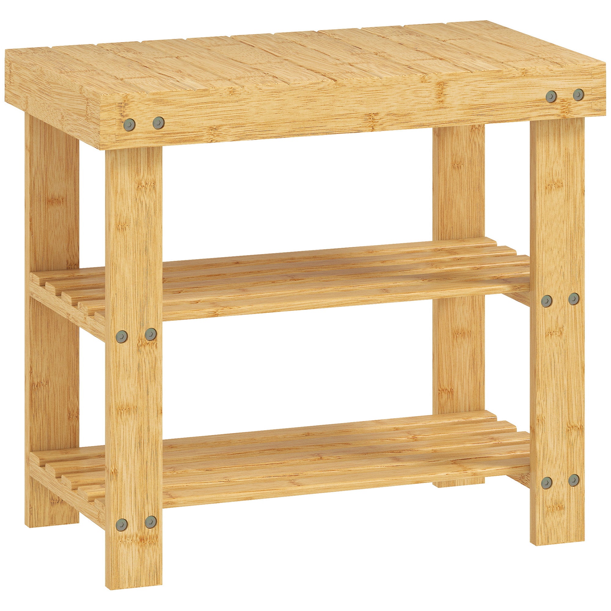 HOMCOM Two Shelf Bamboo Shoe Storage Bench - Natural Finish 