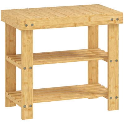 HOMCOM Two Shelf Bamboo Shoe Storage Bench - Natural Finish 