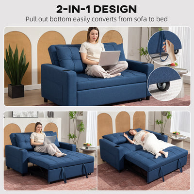HOMCOM Two-Seater Pull-Out Sofa Bed - Dark Blue 