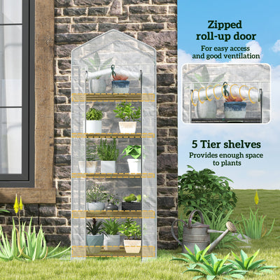 Outsunny 193cm Five Shelf Mini Greenhouse - White 