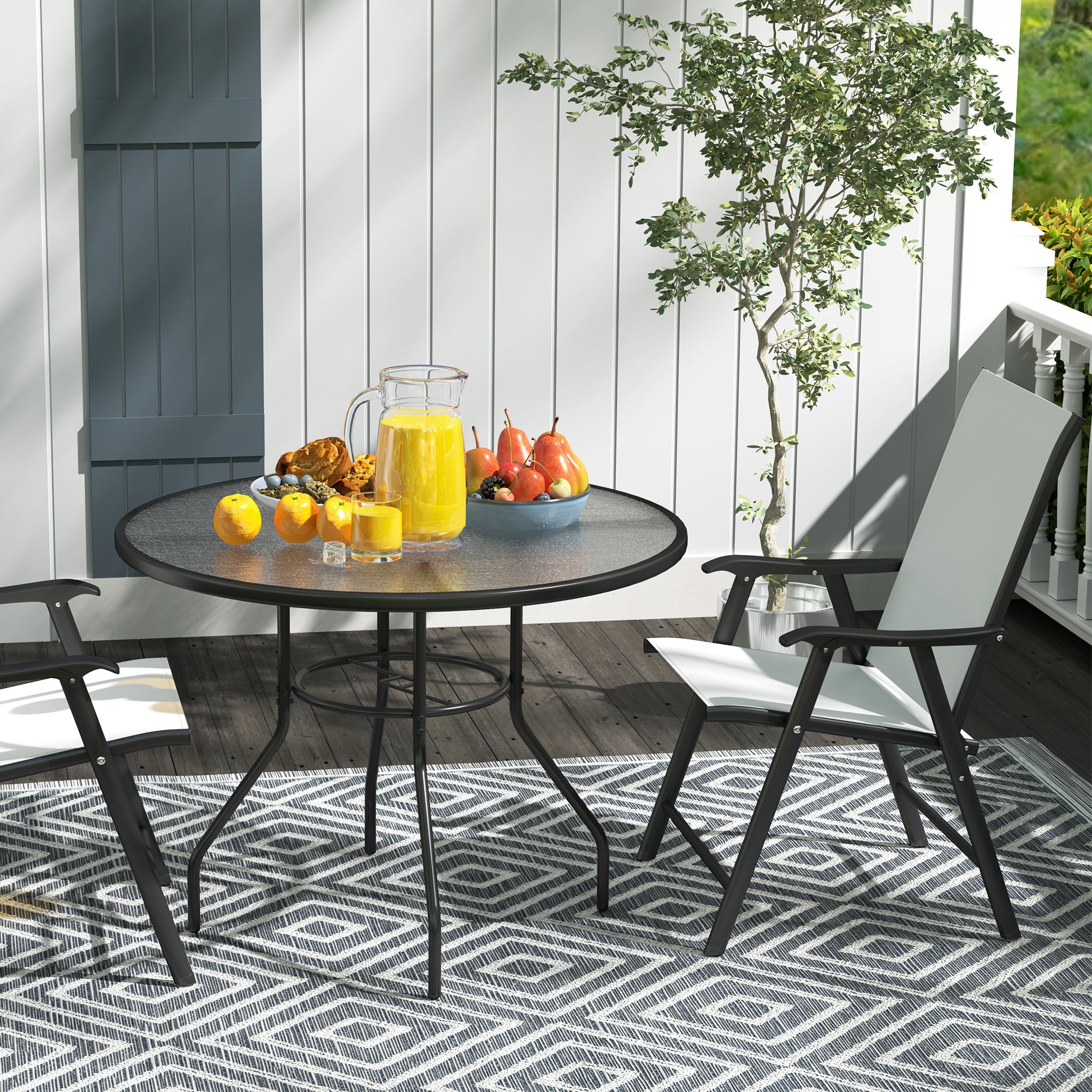 Outsunny Glass-Top Garden Table, with Parasol Hole - Black 