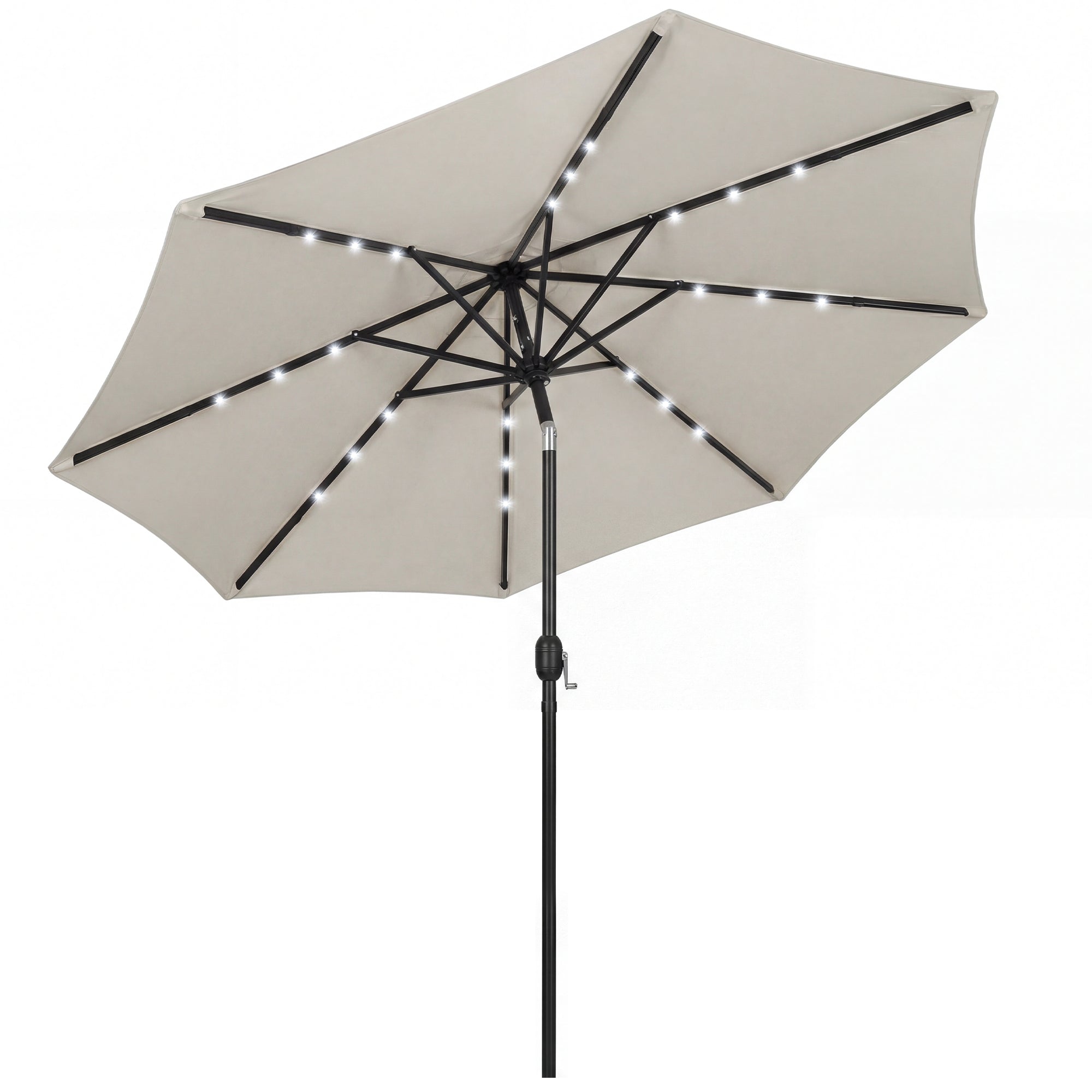 Outsunny 2.6 m Garden Parasol Umbrella with LED Solar Light, Parasol Cover, Outdoor Market Patio Umbrella, Light Grey 