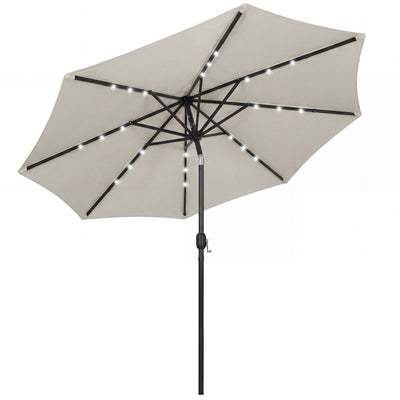 Outsunny 2.6 m Garden Parasol Umbrella with LED Solar Light, Parasol Cover, Outdoor Market Patio Umbrella, Light Grey 