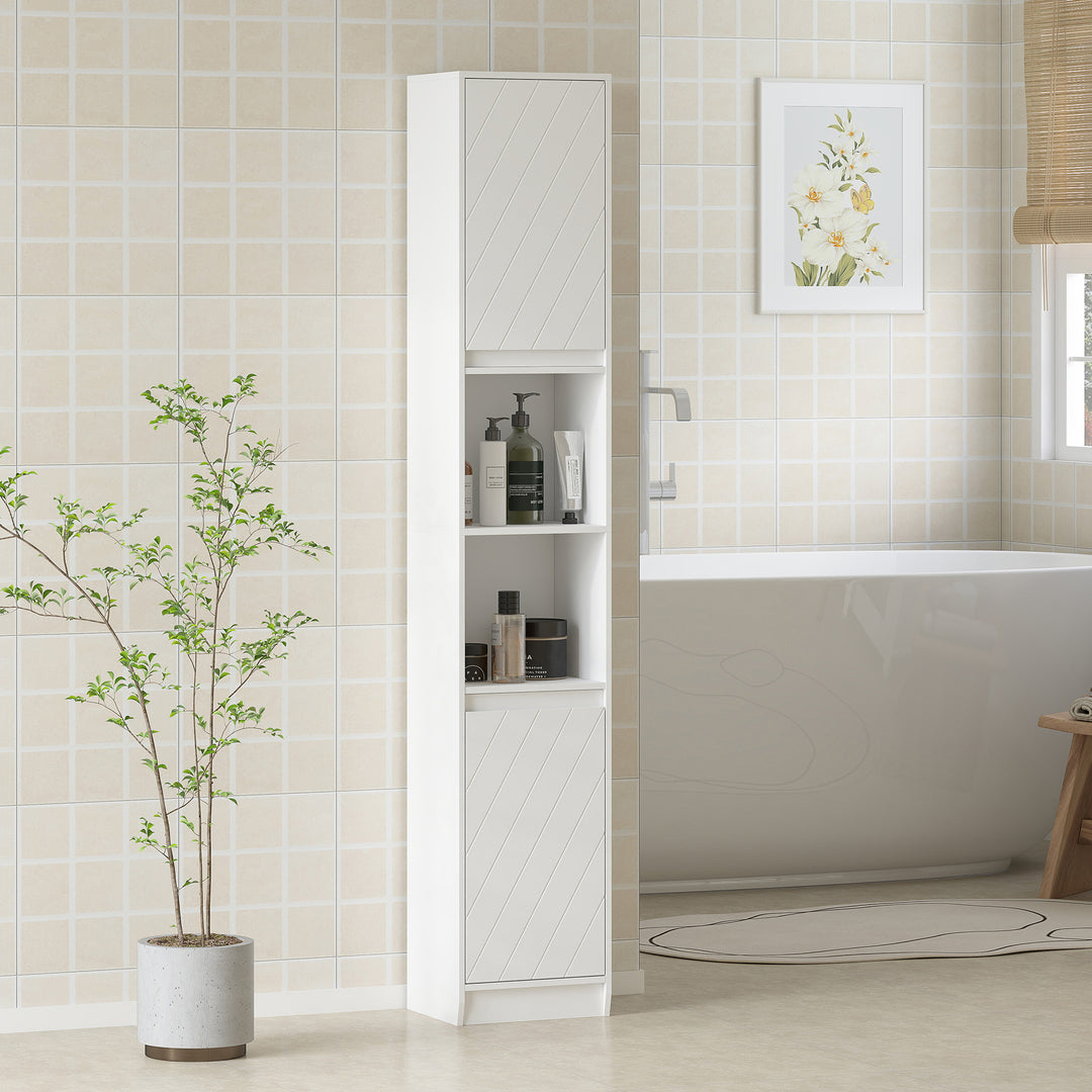 HOMCOM Narrow Bathroom Cabinet, Slim Bathroom Storage Unit with Open Compartment, Freestanding Storage Cupboard with Adjustable Shelves for Small Spaces, 30 x 24 x 170 cm, White 