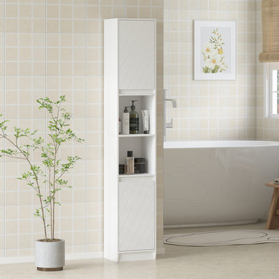 HOMCOM Narrow Bathroom Cabinet, Slim Bathroom Storage Unit with Open Compartment, Freestanding Storage Cupboard with Adjustable Shelves for Small Spaces, 30 x 24 x 170 cm, White 