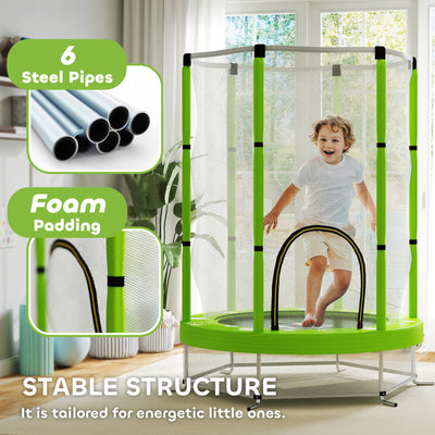 AIYAPLAY 4.6ft Toddler Trampoline w/ Safety Enclosure Net, for Indoor Outdoor Use, Ages 3-6 Years, Green 