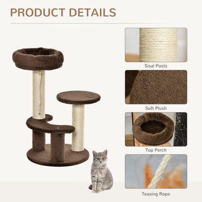 PawHut 65cm Cat Tree, Cat Tower for Kittens, Small Cat Condo with Sisal Scratching Posts, Hanging Rope, Perches - Brown 