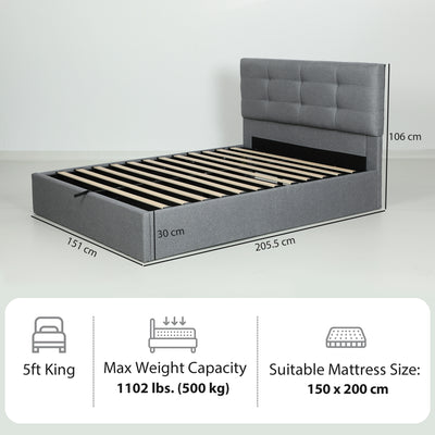 HOMCOM 5ft King Ottoman Bed with Gas Lift Storage - Grey 